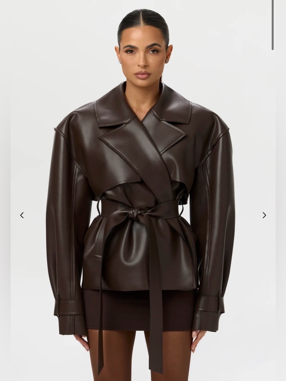 Naked Wardrobe Vegan Leather Trench Jacket Dark Chocolate